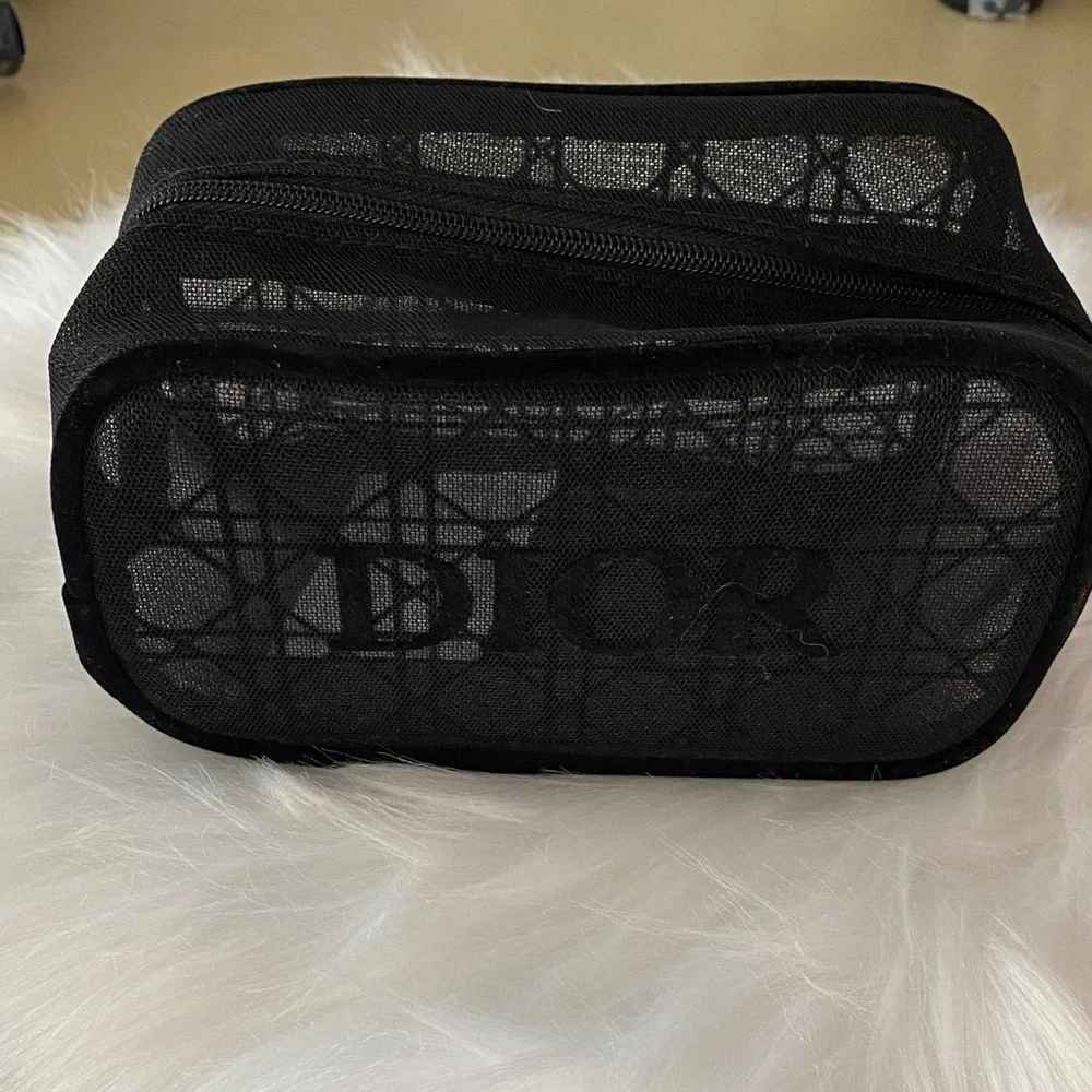 Dior Trousse Black Mesh cosmetics pouch  new 6.5”L x 3.5” H x 3.25”D - Picture 2 of 6